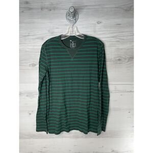 Gap Shirt Mens Medium Green Striped Long Sleeve Crewneck Cotton Casual‎ V-Stitch